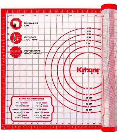 Kitzini Tappetino da pasticceria in silicone antiscivolo, senza BPA, tappetino in silicone extra large per cottura, pasticceria, pasta, pizza e biscotti, facile da pulire, tappetino per impastare