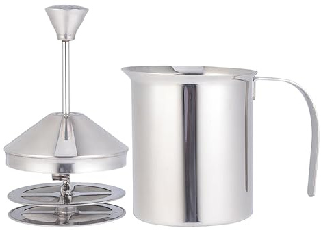 Cabilock Manual Milk Frother: Milk Frothing Pitcher with Double Mesh Screen - Stainless Steel Handheld Foamer for Coffee Latte Matcha Cappuccinos (800ml)