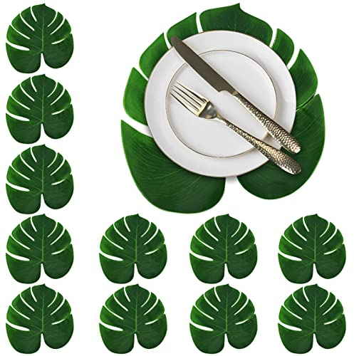 Tischset aus künstlichem Palmblatt, 12 Stück, künstliche grüne Blätter, künstliche Blätter, rutschfest, Hawaii