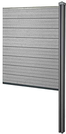 Mendler WPC-Sichtschutz Sarthe, Zaun Windschutz, WPC-Pfosten zum Einbetonieren, Erweiterungselement schmal 98cm - grau
