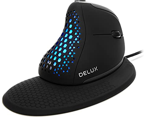 DELUX Wired Ergonomic Mouse, Vertical Mouse with 6 Buttons&Thumb Wheel, 4000DPI, Silent Click, RGB Light, With Magnetically Removable Wrist Rest, for Laptop/PC/Mac (M618XSU)