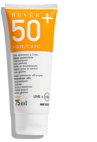 REVÉE Sun Care, Protezione Solare Cicatrici - SPF 50+ Viso e Corpo – Protegge Cicatrici, nei, Macchie Solari – Made in Italy – Nickel Tested, Gluten Free – 75 ml