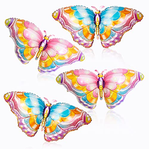 4 Stücke Schmetterlings Folienballon, TACYKIBD Bunte Schmetterling Ballons Aluminiumfolie Luftballons, Mylar Luftballons für Schmetterling Themen Party Hochzeit Geburtstag Baby Shower Dekoration