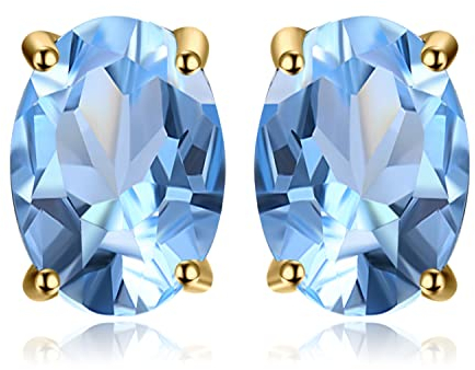 JewelryPalace Oval 1.9ct Natur Himmel Blau Topaz Birthstone Ohrstecker Silber 925 Damen, Schmuck Set, Ohrringe Silber Edelstein Mädchen, Ohrstecker Silber Klein mit Stein Frauen Geschenk Vergoldet