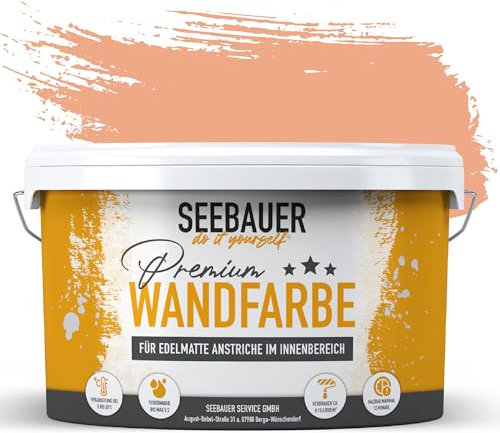 SEEBAUER diy Peinture murale orangé pour intérieur (No. 505 Bali Sunset 5,0 Litre) Tons orangés haute opacité