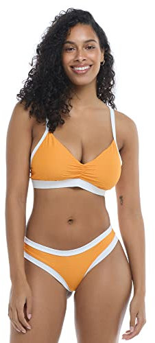 Body Glove Women's Drew D, Dd, E, F Cup Bikini Top Swimsuit with Adjustable 2-Way Back Detail, Sunny Orange Texture, E