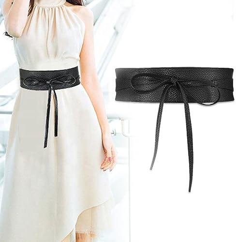 ZKGYUS 1 Stück Damen-Gürtel, Damen Taillengürtel, breiter Wickelgürtel Obi Gürtel zum Schnüren Hüftgürtel Bindegürtel（Schwarz）