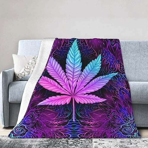 Colourful Weeds Leaves Blanket Super Soft Flannel Blanket Comfy Cozy Throw Blanket Couch Lightweight Blankets for Living Room Bedroom 80x60