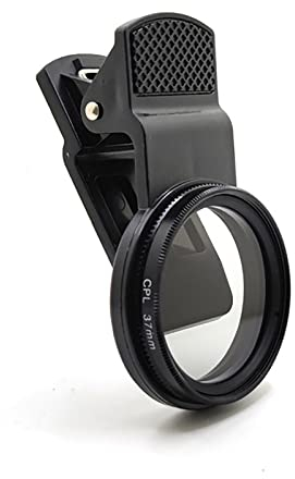37mm CPL Mobile Cell Smart Phone Camera Professional Lens Circular Universal Polarizer Filter with Clip Reflect Light Removal for 14 13 12 11 Black