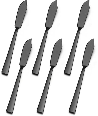 E-far Butter Spreader Knife Set of 6, 7-Inch Stainless Steel Cheese Dessert Knives for Kitchen Restaurant Party, Matte Black