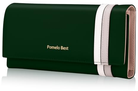Pomelo Best Geldbörse Damen Portemonnaie Damen Gross RFID Blocker Schlanke Brieftasche mit Vielen Kartenfächer und Münzfach (Olivgrün)