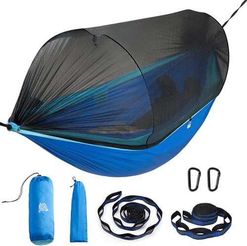 Miztli Camping Hammock -Portable Hammock w/Spacious Net & Tree Straps w/Adjustable Loops, Double and Single Hammock for Outdoor, Indoor, Hiking and Travel