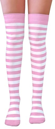 NuJake Striped Over The Knee Socks Cotton Rich Blend, 4-5.5 | Girls Themed, Argyle, School, Fancy Dress, Christmas & Halloween