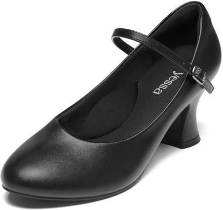YESSA Black Character Shoes for Women 2.5 Ballroom Dance Shoes for for Latin Salsa Folklorico Flamenco Swing 1920s Flapper Shoes Dancing Pumps 8