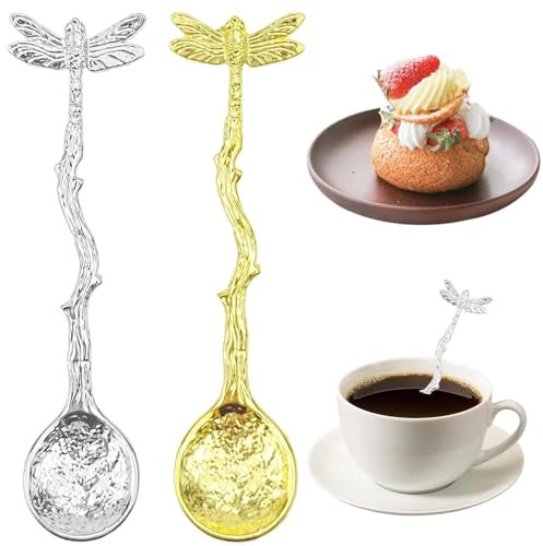 2 Pack Retro Dragonfly Spoon, Decorative Stirring Spoon, Coffee Spoon, Tea Spoon Stir Bar Spoon Stirring Spoon, Dessert Spoon, Cake Spoon, Dessert Spoons