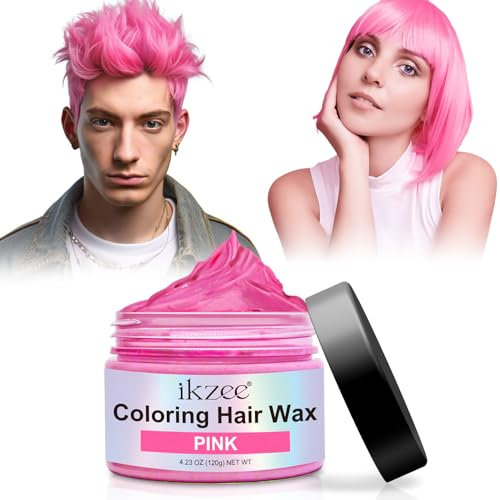 Teinture Lavable Cheveux 220g Teinture pour Cheveux Temporaire, Hair Wax Color Cire de Couleur pour Cheveux Lavable pour Hommes et Femmes, Fête, Festival Cosplay Halloween (Rose, 120g)