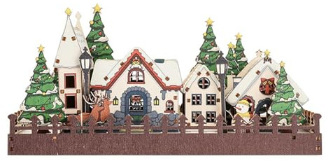 LED-julby i trä, julby, upplyst julby, julhus, LED-julbyar i trä, förbelysta figurer, kontorsdekoration, julleveransdisplay för julmaterial