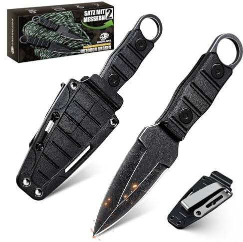univinlions Klein Zweier-Pack Survival Messer,Messer Outdoor,Full Tang Jagdmesser Feststehende Klinge aus Edelstahl, Bushcraft Messer mit Kydex Scheide,Geschenk für Männer