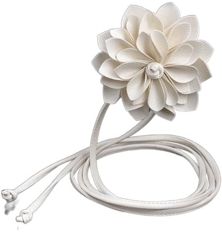 Blausky Boho bälte dam, tunt midjebälte vintage klänningsbälte med stor blomma höftbälte av PU-läder justerbar midjekedja blombälte för festival fest bröllop 210 cm, beige