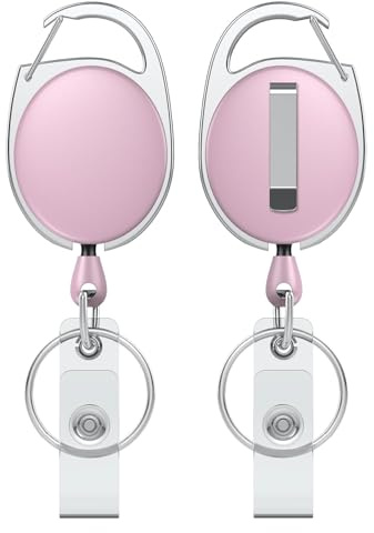 Uniclife 2er-Pack Schlüsselanhänger Ausziehbar Schlüsselanhänger Ausweishalter Robustes Schlüsselband Starkem ABS Ausweisclip Gehäuse Edelstahl Spiralfeder 61 cm Karabinerhaken Schlüsselring Rosa