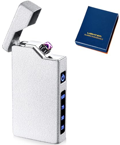 Accendino elettronico USB, accendino elettrico USB, ad arco a LED, doppio arco, con indicatore di batteria, antivento, al plasma, con confezione regalo (argento opaco)