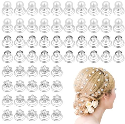 60 Stück Spiral-Haarnadeln, Braut-Haarnadeln Mit Kristall Strasssteine Swirl Und Perlen Diamant Perle Blume Juwelen Zubehör Spiral Hochzeit Haarspange Hochzeit Haarschmuck für Frauen Mädchen (3 Stile)