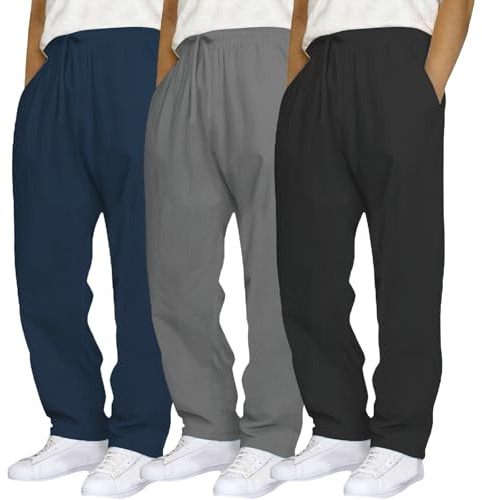 3pc Pantaloni Tuta Uomo Larghi Eleganti per Allenamento - Vita Elastica con Tasche Multiple per Casa Palestra Corsa attività Sportiva Jogging e Tempo Libero