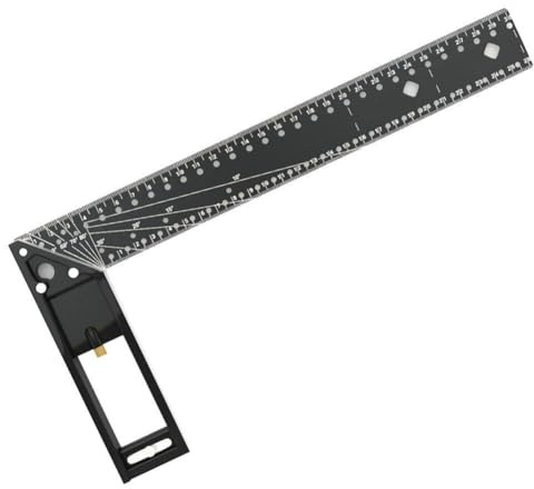 Kivivaka Righello di misurazione multi-angolo con arresti di 45/90 gradi, lega di alluminio e acciaio ad alto tenore di carbonio, per disegno, marcatura e lavorazione del legno, argento, 30 cm