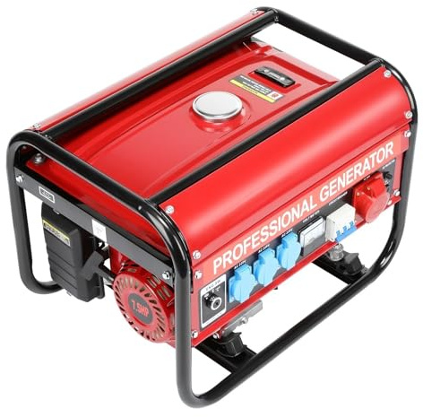 Stromgenerator mit Benzin | Stromerzeuger mit Zubehör | 7,5 PS 4-Takt OHV-Motor Notstromaggregat max. 6500W, 3000W Dauerleistung, 15 L Tank, 3x 230V / 1x 380V | Überlastschutz AVR-Funktion