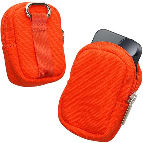 kwmobile Hörlursväska för in-ear hörlurar - In-ear hörlursfodral med bärring och kopplingsögla - Nylon mini-etui - Orange
