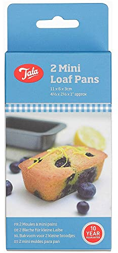 Tala 2 Mini Loaf Baking Tins - Non-Stick Bread Tin - Even Heat Spread Loaf Tin for Mini Bread, Banana Bread & Pound Cakes - Carbon Steel Oven Tray, Wide Flat Handles, Dishwasher & Freezer Safe
