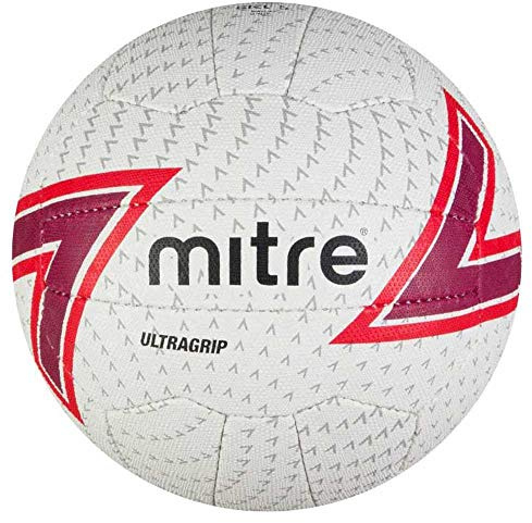 Mitre Ultragrip Netball | All Conditions Ball | Popular Style | Durable Design, White/Chilli/Scarlet/Black, 4