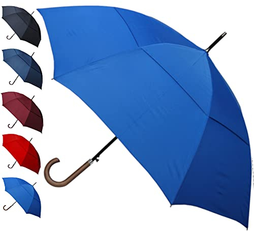 COLLAR AND CUFFS LONDON 95KPH Regenschirm Sturmfest - Stockschirm Herren Damen Windfest - SEHR STARK - Windproof - Holzgriff - Verstärkt mit Fiberglas - Ventilationsbezug - Automatik Azurblau Blau
