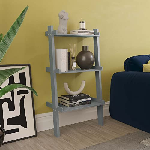 Vida Designs York 3 Tier Ladder Bookcase - Leaning Shelf Display Storage Unit with Open Shelves - Modern Bookshelf for Living Room, Bedroom or Home Office - Grey - H 100.5 x W 56 x D 32.5 cm