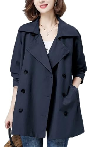 ROTAKUMA Spring Automne Nouveau Trench Coat Femme Double Poutre Casual Casual Trenchs Manteaux Femmes Court Court Sac À Vent Mince (Color : Navy blue, Size : 3XL)