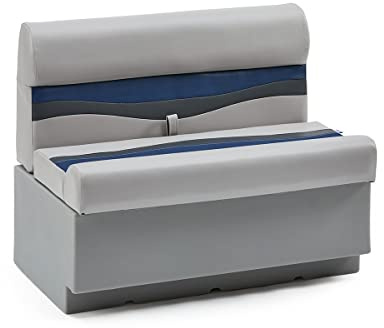 DeckMate Complete 38 Classic Pontoon Boat Seat Bench and Base - Gray, Blue and Charcoal