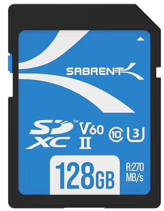 SABRENT V60 SD Card 128GB, UHS-II Card SDXC, Memory Card, Class 10, U3, Full HD & 8K UHD Card, 270MB/s for Professional Photographers, Videographers, Vloggers (SD-TL60-128GB)
