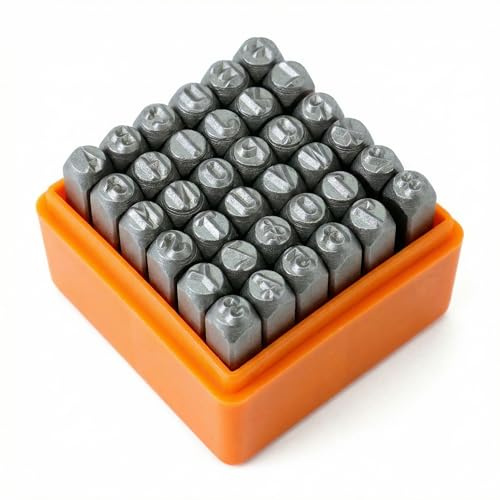 QWORK® 36Pcs Letter Number Stamping Kit Alphabet Number Punch Kit for DIY Carving Embossing on Metal Wood Leather (0-9, A-Z, &) (4mm)
