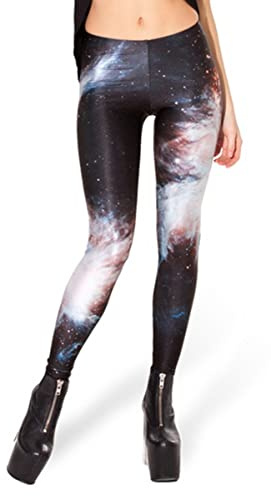 Fioeyr Women's Galaxy Black Stretch Print Leggings Full Length Elastic Leggings Tights Workout Gym Yoga Stretchy Pants Trouser