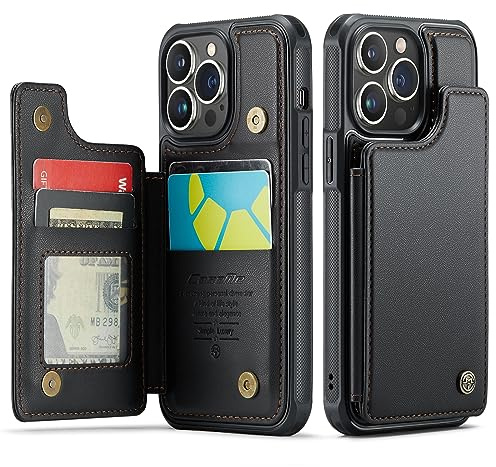 UEEBAI Wallet Case for iPhone 14 Pro Max 6.7 inch, RFID Blocking Card Slots Flip Case PU Leather Kickstand Folio Case Magnetic Clasp Cover Shockproof Case for Men - Black