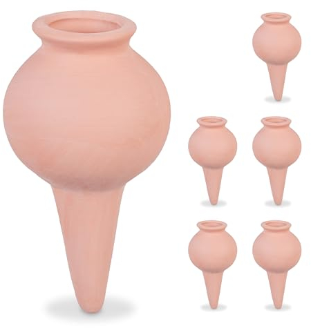 Relaxdays Tonkegel 6er Set, Wasserspender für Zimmerpflanzen & Balkonkästen, automatisches Gießen, Gießkegel, terrakotta