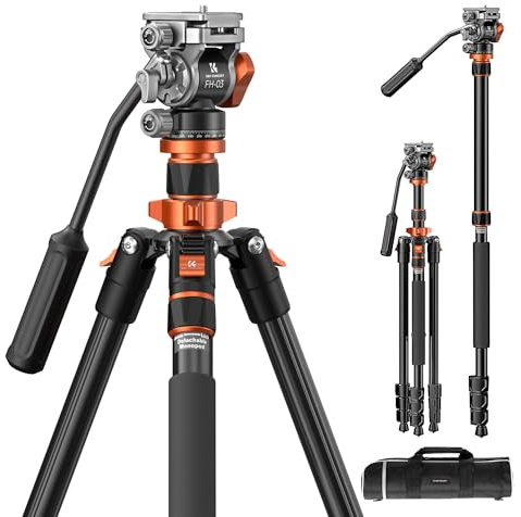 Kamera Stativ,K&F CONCEPT Videostativ Video-Tripod mit Fluidkopf,200cm Kamera Stativ, Tripod für unterwegs, mit Abnehmbarem Einbeinstativ, Aluminium Reisestativ K234A7+FH-03
