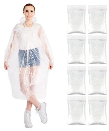 LoNinLoAn Regenponcho Einweg, 6 Stück Einweg-Regenmantel, Einmal Regencape mit Tunnelzug Kapuze, Durchsichtig Regenschutz, Portable Regen Poncho, Notfallponcho unisex, Erwachsene