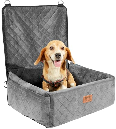 VEVOR Siège Auto pour Chiens Petits et Moyens 18 kg, siège rehausseur pour Chien, Poche de Rangement, Laisse de sécurité à Clipser, Rembourrage en éponge Coton PP, lit pour Animal de Compagnie, Gris