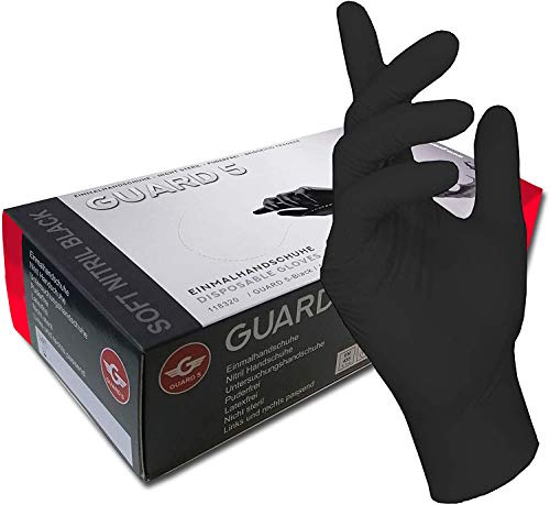 GUARD 5 - Einmalhandschuhe schwarz 2000 (10x200 Stück) Gr. 7/S - Einweghandschuhe puderfreie Nitrilhandschuhe - Hygiene- Kochhandschuhe, Küchenhandschuhe - latexfrei