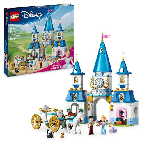 LEGO ǀ Disney Princess Cinderellas Schloss und Pferdekutsche - Kreatives Pferde Spielzeug Mädchen und Jungen - Spielset mit Cinderella und der Märchenprinz Figuren - Kinder Geschenk ab 6 Jahren 43275