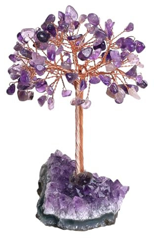 dssmboom Natürlicher Amethyst Kristallbaum mit rohem Amethyst-Geoden-Cluster-Sockel für Reiki-Heilung, Feng Shui Stein-Geldbaum Bonsai Dekoration für Zuhause und Büro