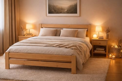 Happy Babies Lit en bois 160 x 200 cm + cadre en pin – Montage rapide, lit de chambre à coucher, montage facile, bois massif (160 x 200), 100 % pin