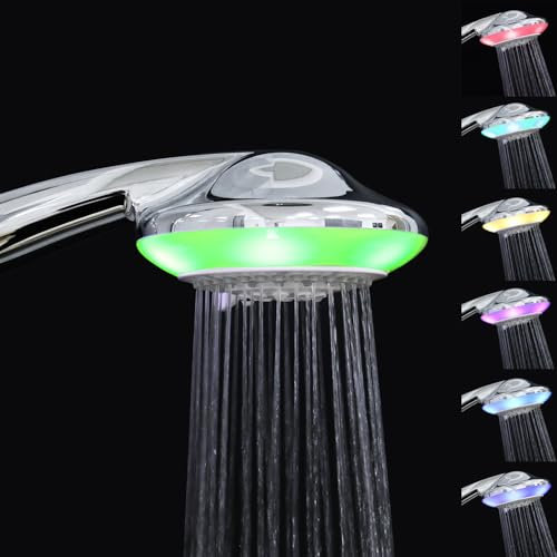 JINYOMFLY Duschkopf LED 7 Farben, Multifunktions-Handbrause Dusche LED, 12.5CM Handbrause Duschkopf mit LED Beleuchtung, 5 Duschmodi