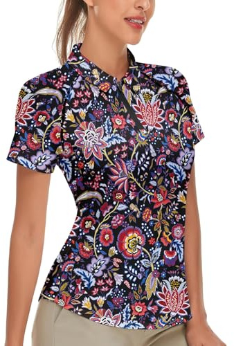 Soneven Polo à manches courtes pour femme - Polo de sport avec 1/4 de fermeture éclair - T-shirts de sport à séchage rapide et respirant - Polo pour le golf, l'équitation, le tennis, le fitness